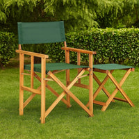 Outdoor Foldable Directors Chair, Brown Acacia Wood, Green Fabric -BM326321