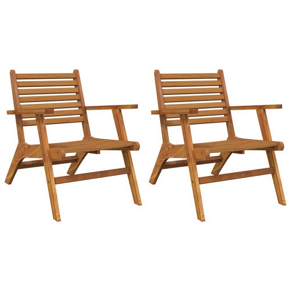 Outdoor Set of 2, Slatted Design, Acacia Wood, Brown Finish -BM326324