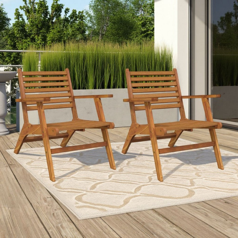 Outdoor Set of 2, Slatted Design, Acacia Wood, Brown Finish -BM326324