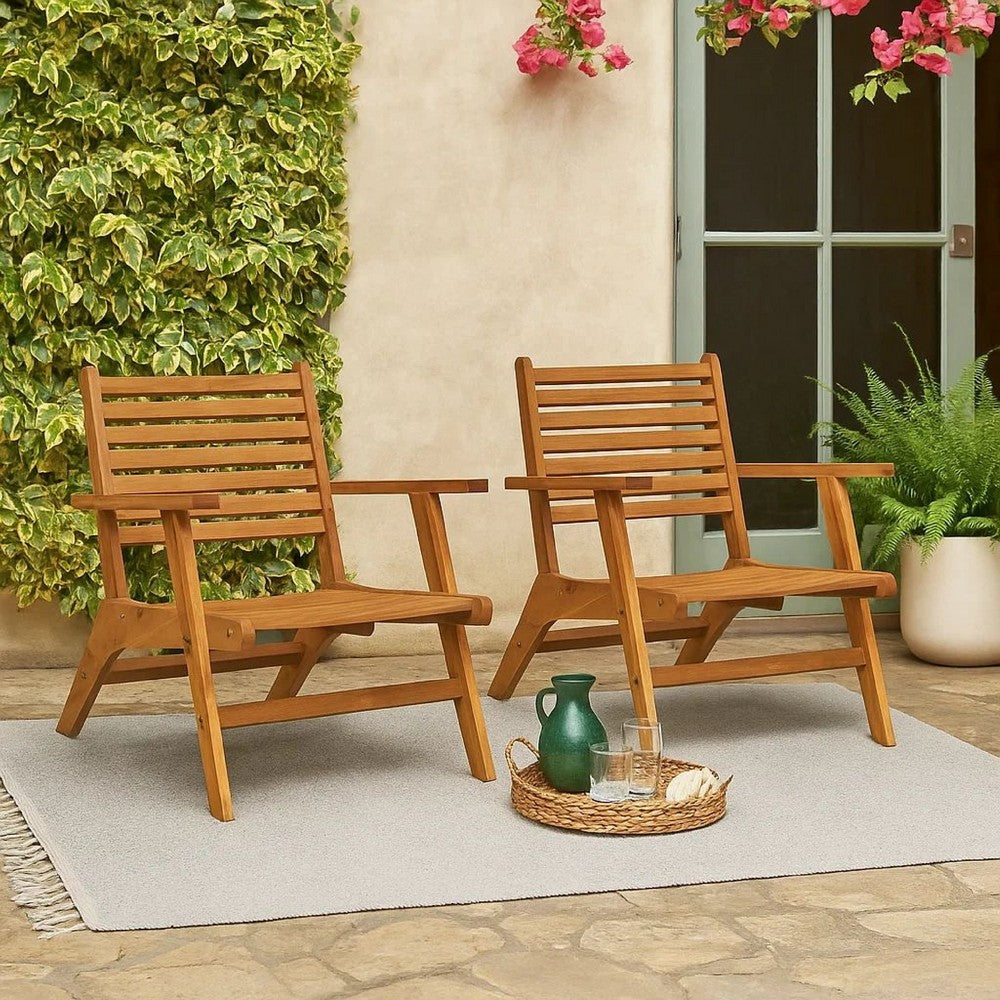 Outdoor Set of 2, Slatted Design, Acacia Wood, Brown Finish -BM326324