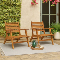 Outdoor Set of 2, Slatted Design, Acacia Wood, Brown Finish -BM326324