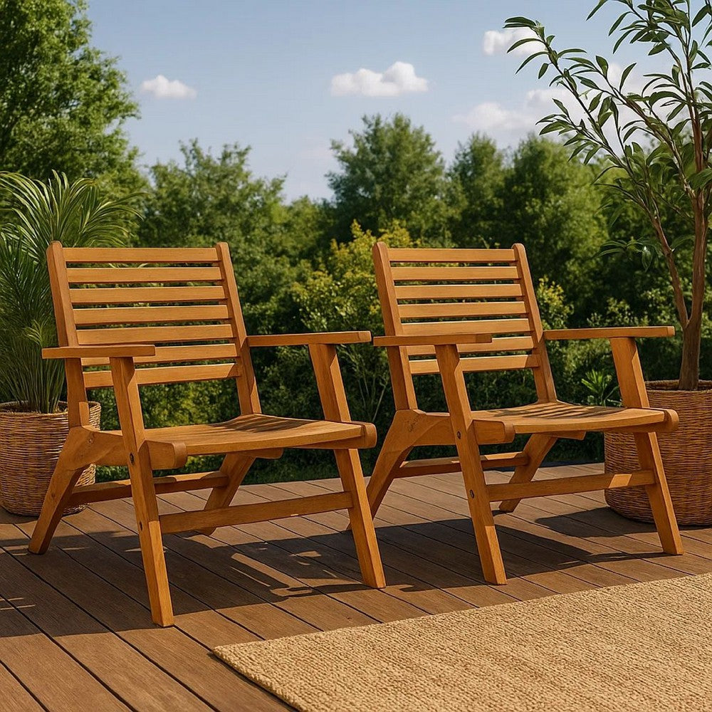 Outdoor Set of 2, Slatted Design, Acacia Wood, Brown Finish -BM326324