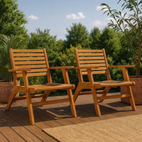Outdoor Set of 2, Slatted Design, Acacia Wood, Brown Finish -BM326324