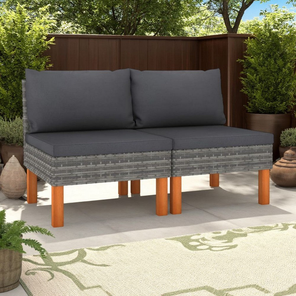 Feno 2pc Outdoor Modular Loveseat Sofa, Dark Gray Fabric, Poly Rattan -BM326327