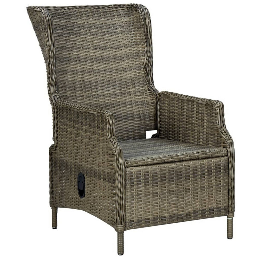 Outdoor Manual Reclining Chair, 2 Cushions, Brown Woven Poly Rattan  -BM326328