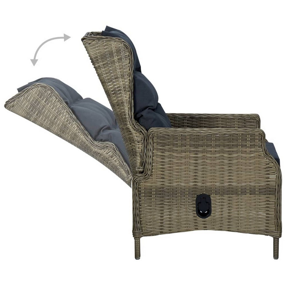 Outdoor Manual Reclining Chair, 2 Cushions, Brown Woven Poly Rattan  -BM326328