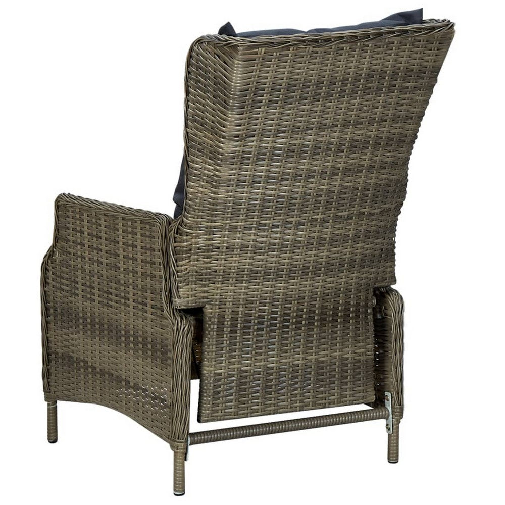 Outdoor Manual Reclining Chair, 2 Cushions, Brown Woven Poly Rattan  -BM326328