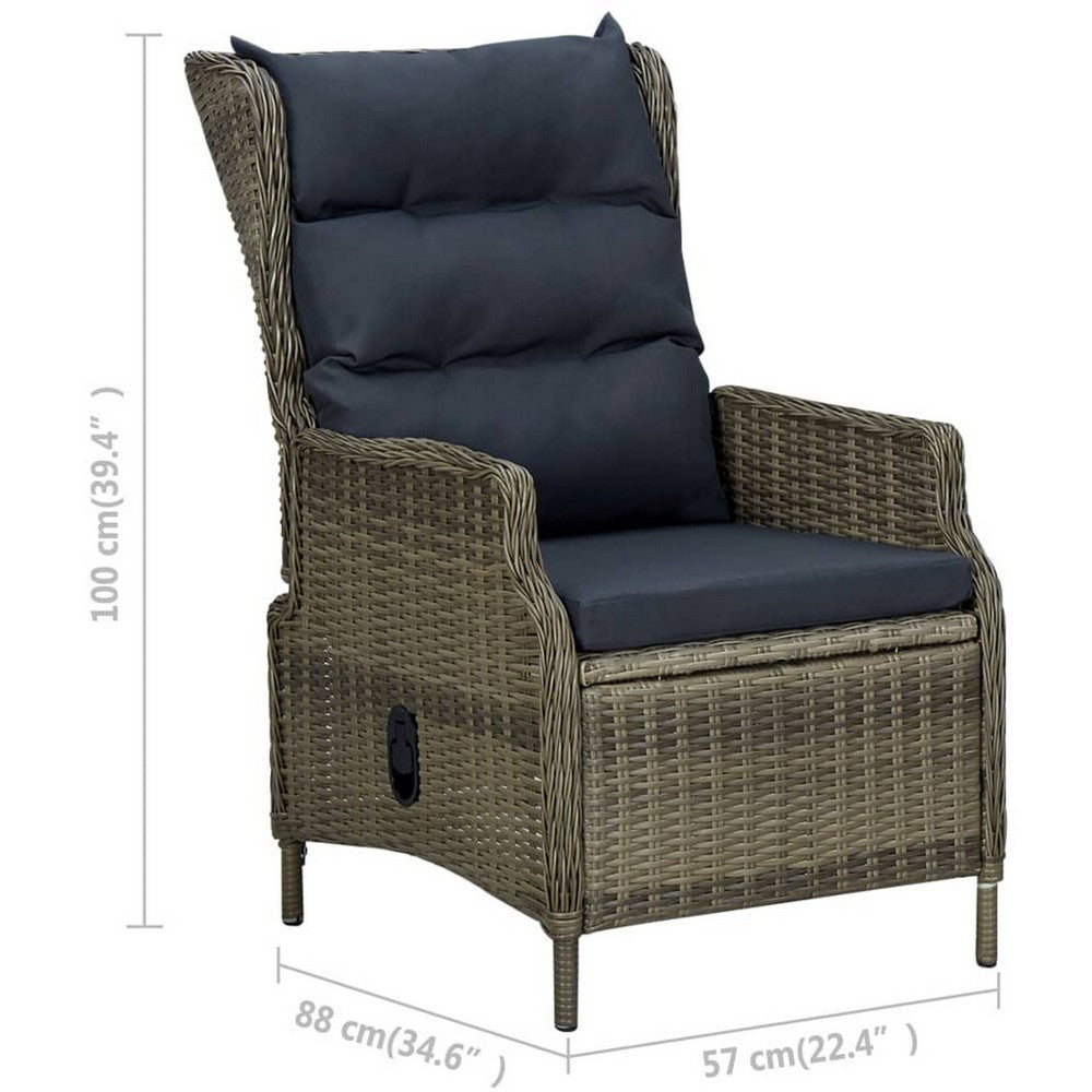 Outdoor Manual Reclining Chair, 2 Cushions, Brown Woven Poly Rattan  -BM326328