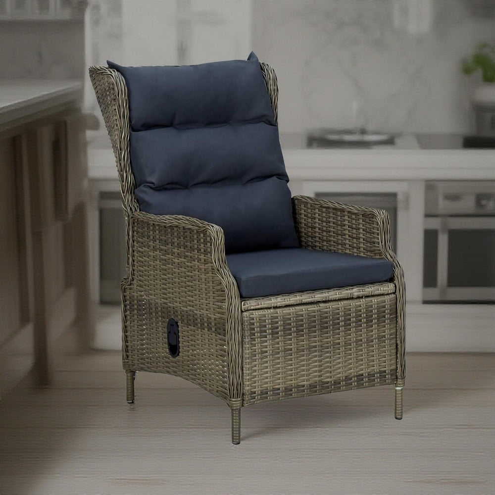 Outdoor Manual Reclining Chair, 2 Cushions, Brown Woven Poly Rattan  -BM326328