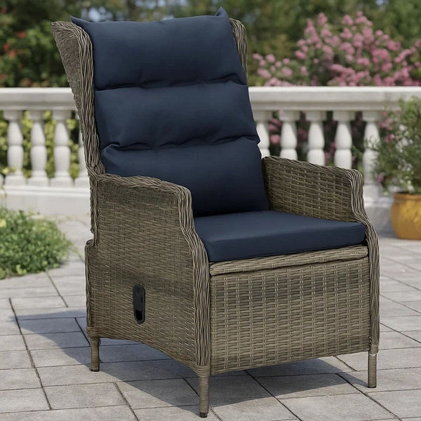 Outdoor Manual Reclining Chair, 2 Cushions, Brown Woven Poly Rattan  -BM326328