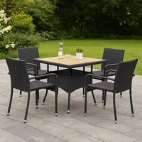 Outdoor Dining Table, 31 Inch Square Acacia Wood Top Black Rattan Base -BM326329