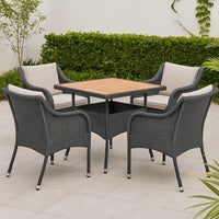 Outdoor Dining Table, 31 Inch Square Acacia Wood Top Black Rattan Base -BM326329