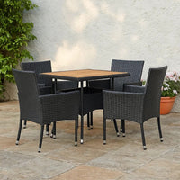 Outdoor Dining Table, 31 Inch Square Acacia Wood Top Black Rattan Base -BM326329