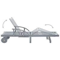 Outdoor Sun Chaise Lounger, Slatted Gray Acacia Wood Frame w Wheels -BM326333