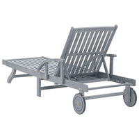 Outdoor Sun Chaise Lounger, Slatted Gray Acacia Wood Frame w Wheels -BM326333