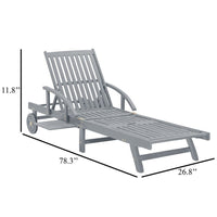 Outdoor Sun Chaise Lounger, Slatted Gray Acacia Wood Frame w Wheels -BM326333