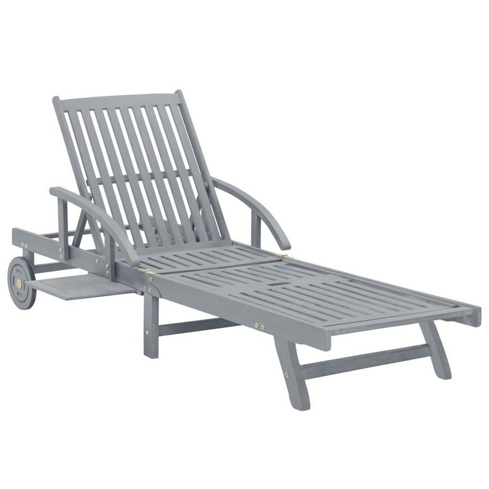Outdoor Sun Chaise Lounger, Slatted Gray Acacia Wood Frame w Wheels -BM326333