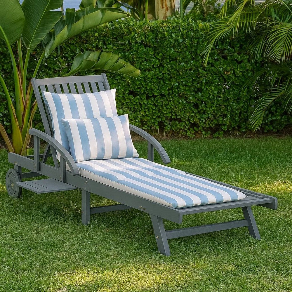 Outdoor Sun Chaise Lounger, Slatted Gray Acacia Wood Frame w Wheels -BM326333