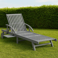 Outdoor Sun Chaise Lounger, Slatted Gray Acacia Wood Frame w Wheels -BM326333