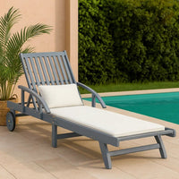 Outdoor Sun Chaise Lounger, Slatted Gray Acacia Wood Frame w Wheels -BM326333