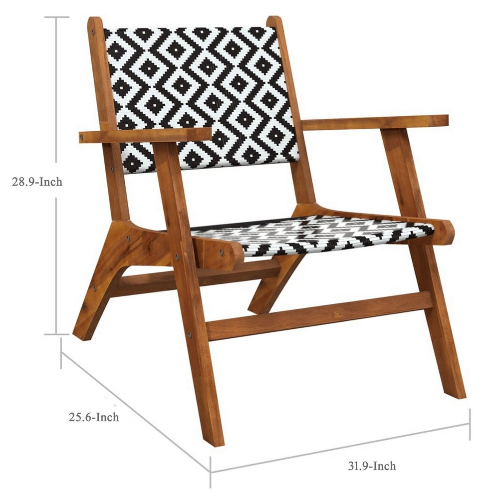 Outdoor Set of 2, Black White Print, Brown Solid Acacia Wood -BM326335