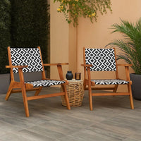 Outdoor Set of 2, Black White Print, Brown Solid Acacia Wood -BM326335