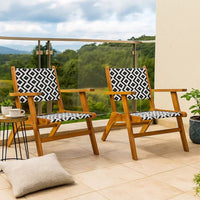 Outdoor Set of 2, Black White Print, Brown Solid Acacia Wood -BM326335