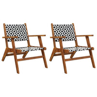 Outdoor Set of 2, Black White Print, Brown Solid Acacia Wood -BM326335