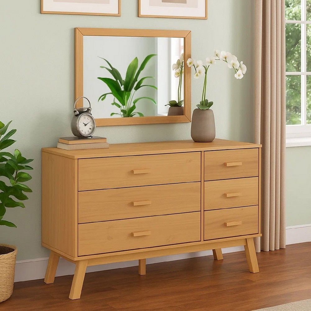 Sideboard Cabinet Dresser, 6 Drawers, Modern 44 Inch Brown Solid Wood -BM326339