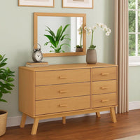 Sideboard Cabinet Dresser, 6 Drawers, Modern 44 Inch Brown Solid Wood -BM326339