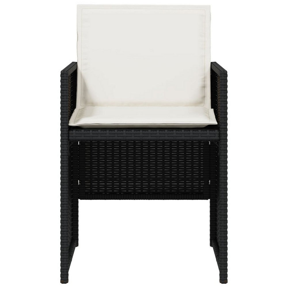 Outdoor Set of 4 with White Cushions, Black Rattan Woven Frame -BM326341