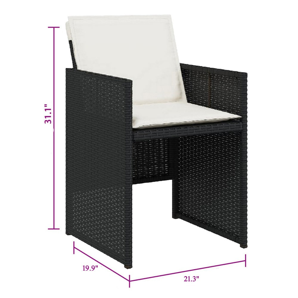 Outdoor Set of 4 with White Cushions, Black Rattan Woven Frame -BM326341