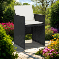Outdoor Set of 4 with White Cushions, Black Rattan Woven Frame -BM326341