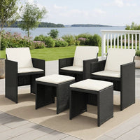 Outdoor Set of 4 with White Cushions, Black Rattan Woven Frame -BM326341