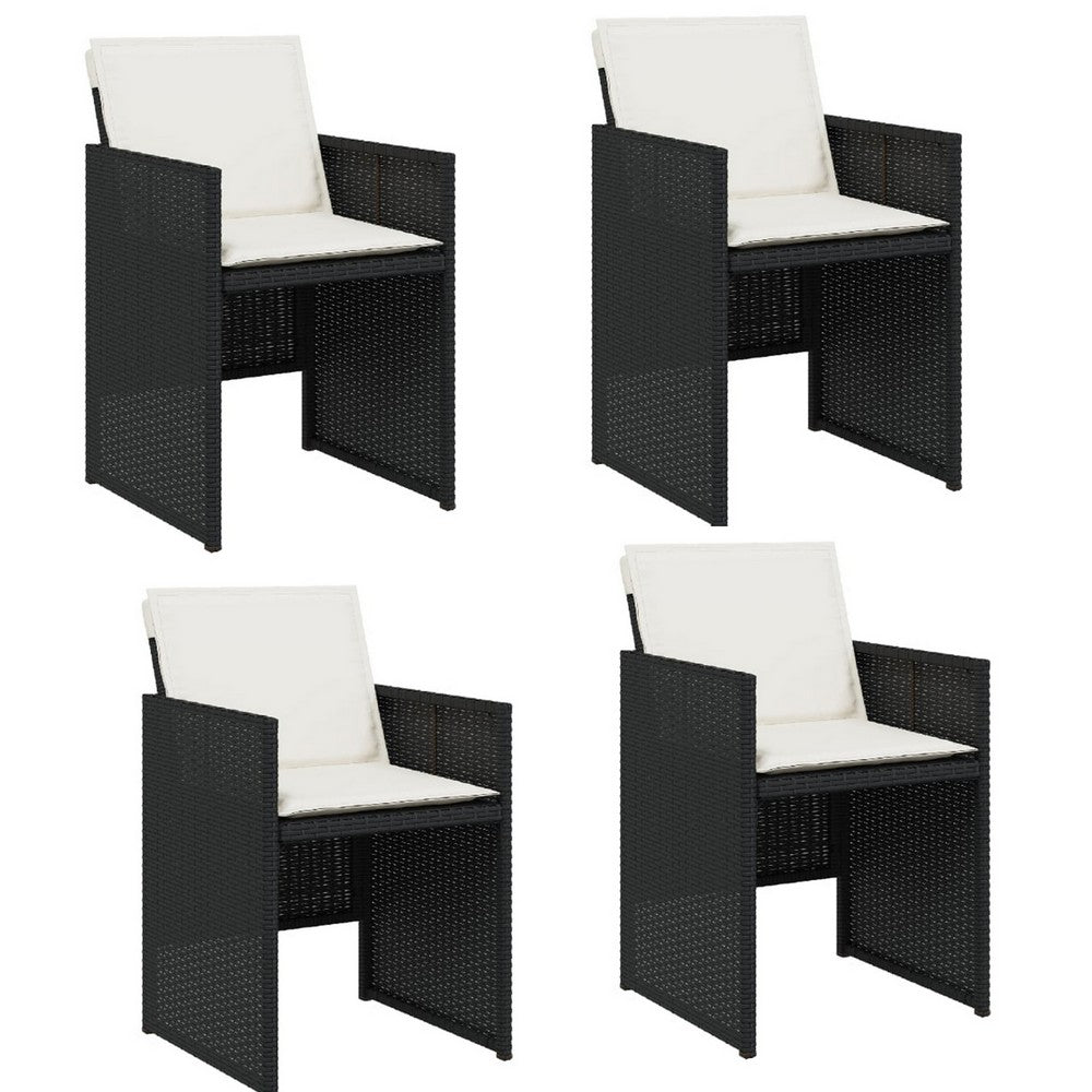 Outdoor Set of 4 with White Cushions, Black Rattan Woven Frame -BM326341