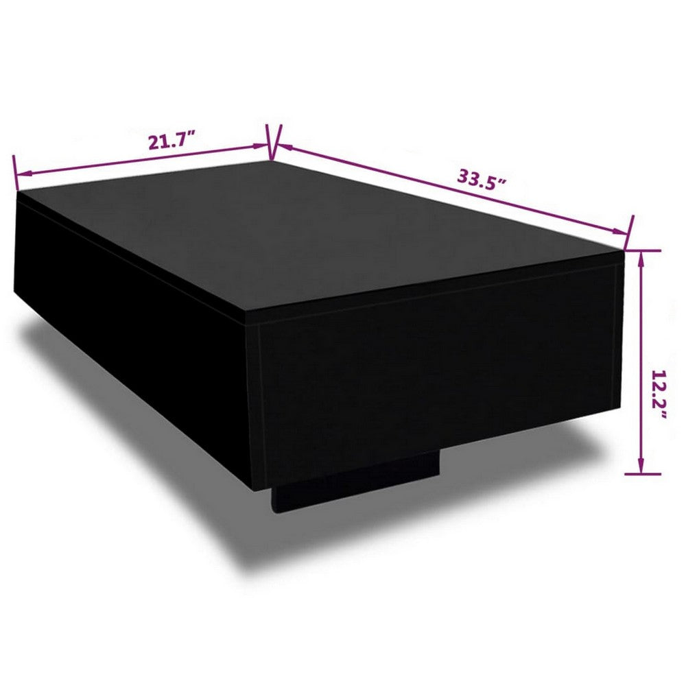 Coffee Table, Rectangular Platform, 34 Inch Modern High Gloss Black -BM326346