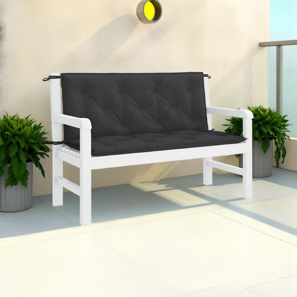 Claire Outdoor Cushion for Bench, 47 Inch, Black Tufted Oxford Fabric -BM326351