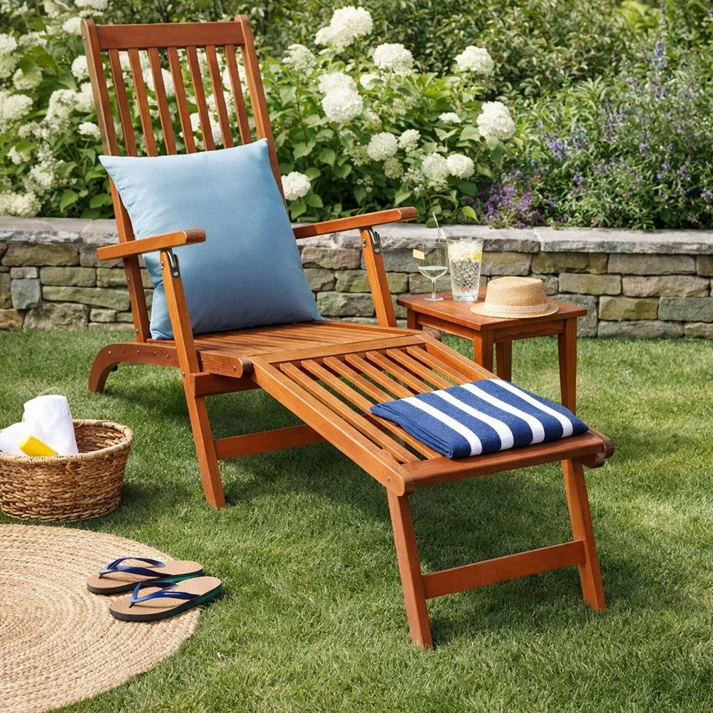 Suvi Outdoor Chaise Lounge Chair, Adjustable Reclining, Footrest, Wood -BM326356