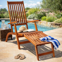 Suvi Outdoor Chaise Lounge Chair, Adjustable Reclining, Footrest, Wood -BM326356