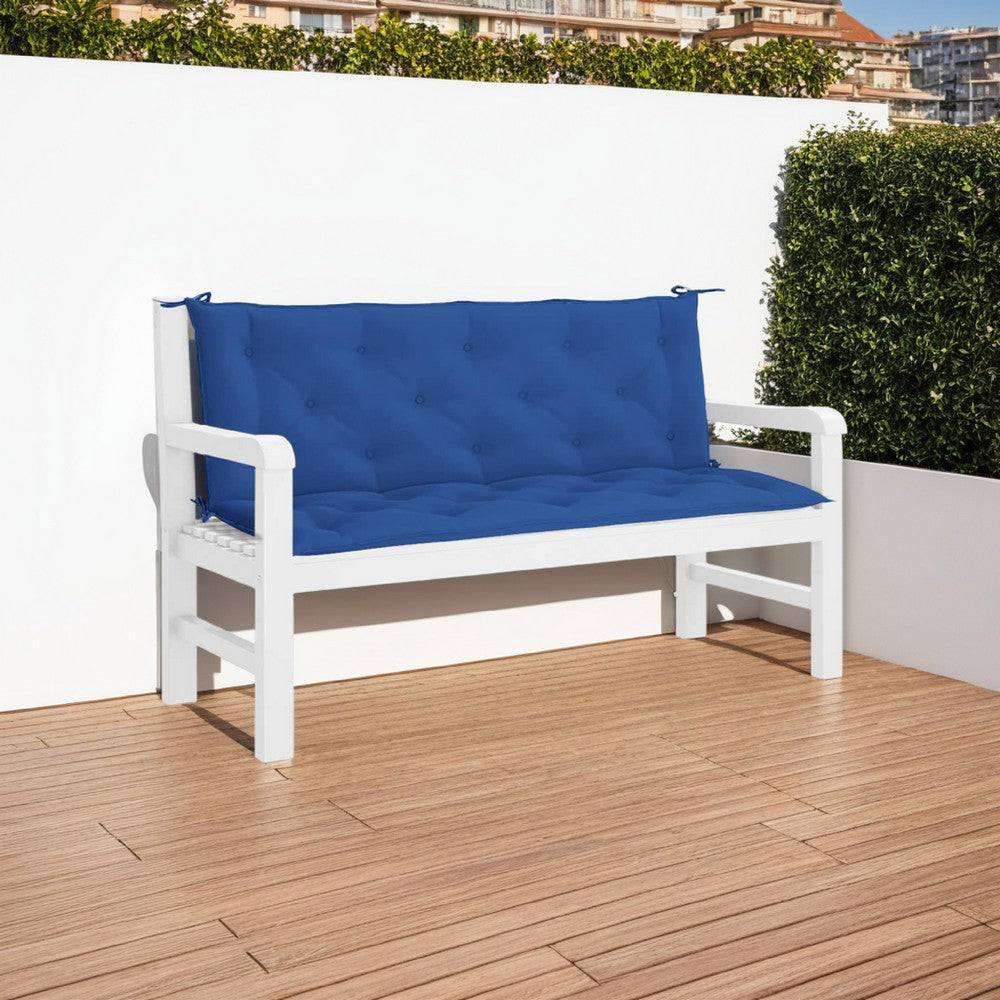 Claire Outdoor Cushion for Bench, 59 Inch, Blue Tufted Oxford Fabric -BM326357