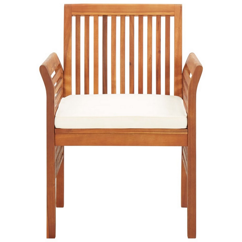 Kim Outdoor Dining Set of 2, Brown Acacia Wood, Cream Cushions -BM326359