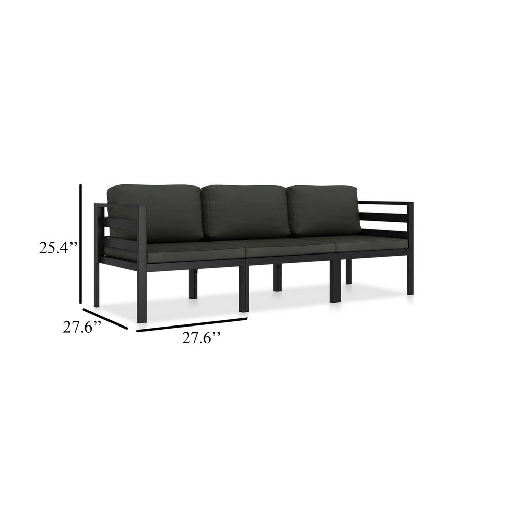 Shina 3pc Outdoor Modular Sofa Set, Black Metal, Dark Gray Cushions -BM326361