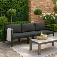 Shina 3pc Outdoor Modular Sofa Set, Black Metal, Dark Gray Cushions -BM326361