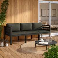 Shina 3pc Outdoor Modular Sofa Set, Black Metal, Dark Gray Cushions -BM326361