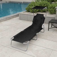 Outdoor Foldable Sun Chaise Lounger with Canopy, 74 Inch Steel, Black -BM326373
