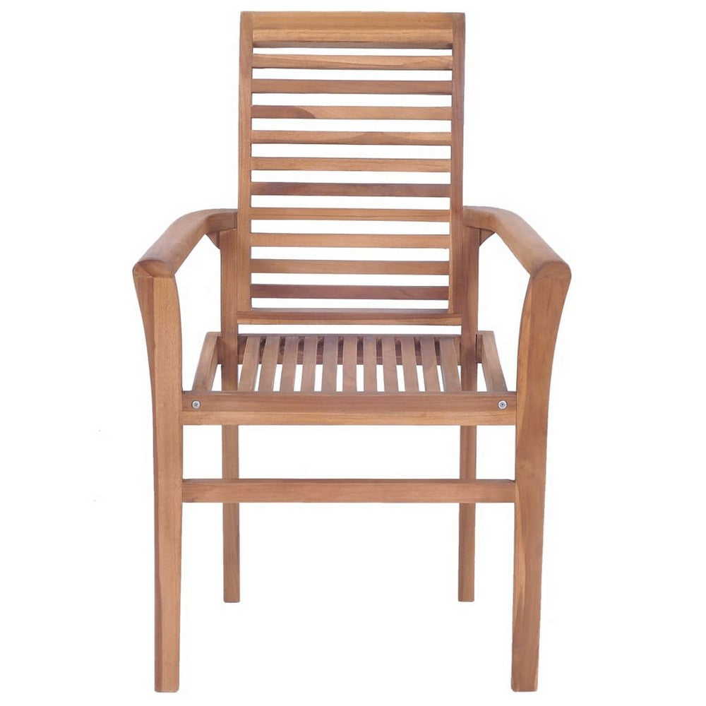 Lima Outdoor Stackable Dining Set of 4, Slatted Solid Teak Wood -BM326378
