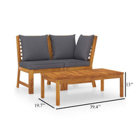 Kio 3pc Outdoor Sofa and Coffee Table Set Dark Gray, Solid Acacia Wood -BM326383