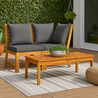 Kio 3pc Outdoor Sofa and Coffee Table Set Dark Gray, Solid Acacia Wood -BM326383