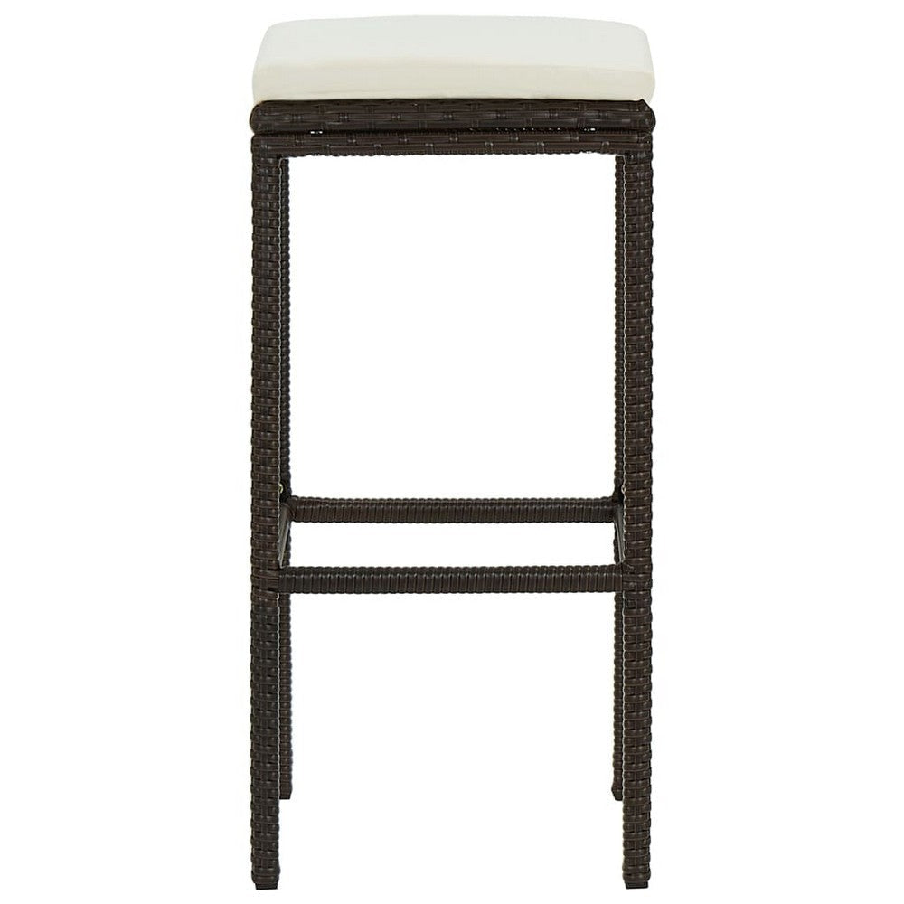 Vian Outdoor Barstool Set of 4, Brown Poly Rattan, Cream Polyester -BM326385