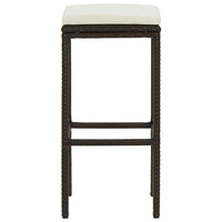 Vian Outdoor Barstool Set of 4, Brown Poly Rattan, Cream Polyester -BM326385